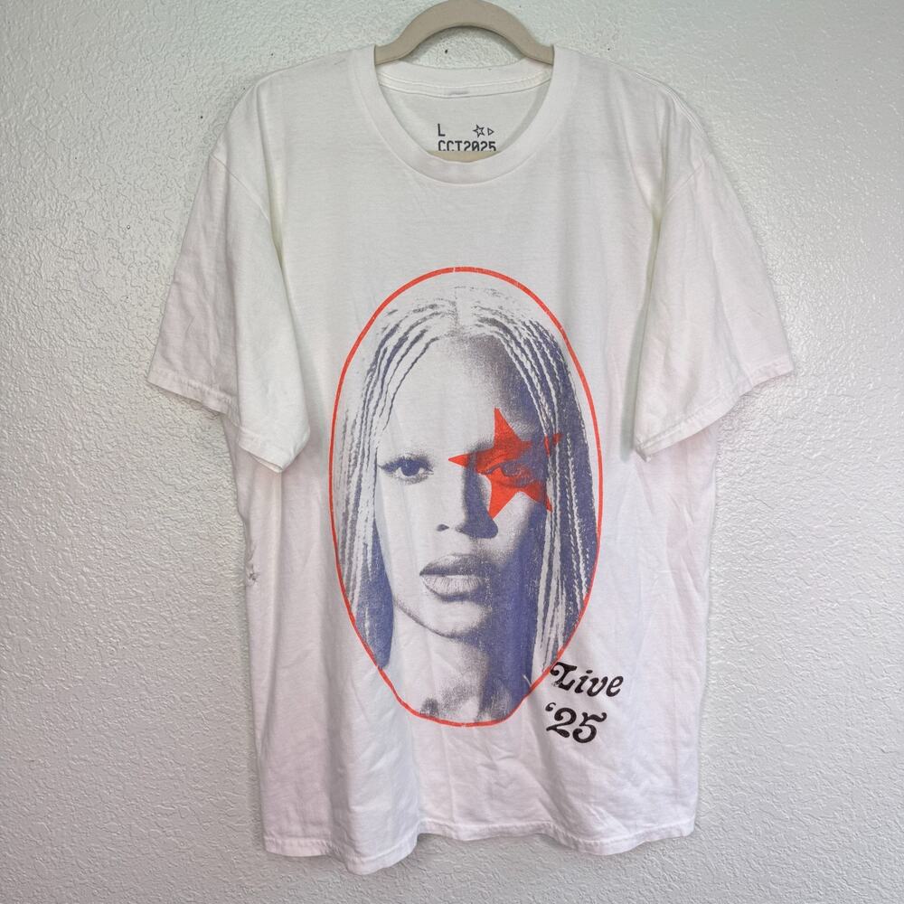 Beyonce Cowboy Carter Tour Shirt Large Yaya White Tee CCT 2025 Concert Merch L